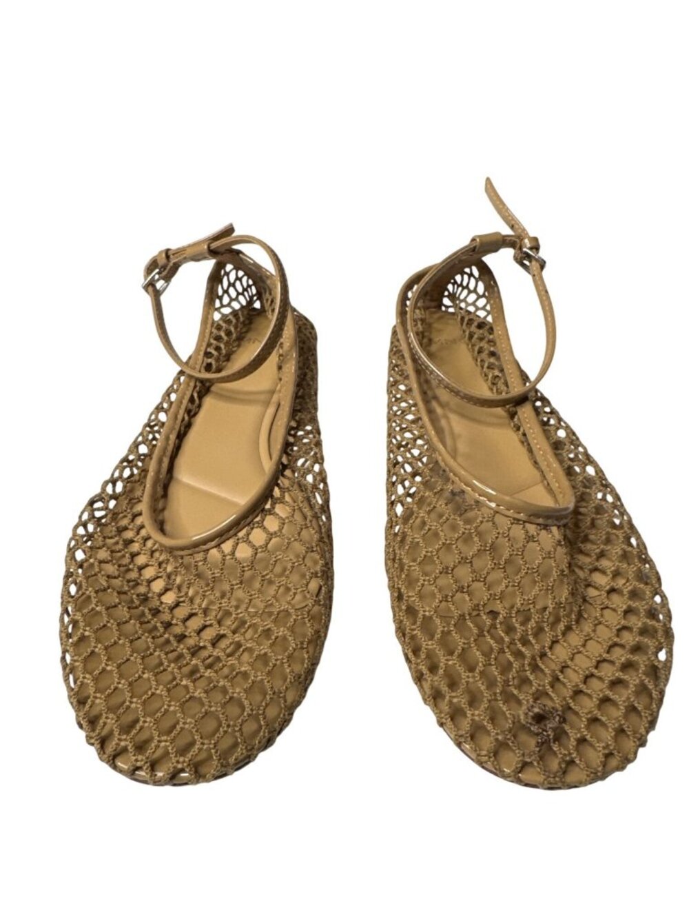 MNG Tan Mesh Ballet Flats With Ankle Strap Size 40/US 9 Womens Lightweight
